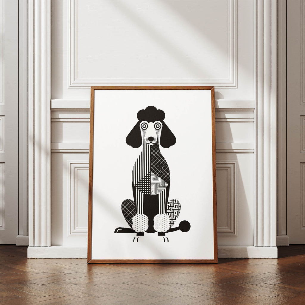 Poodle Geometric Line Art Print - Framed Mockup
