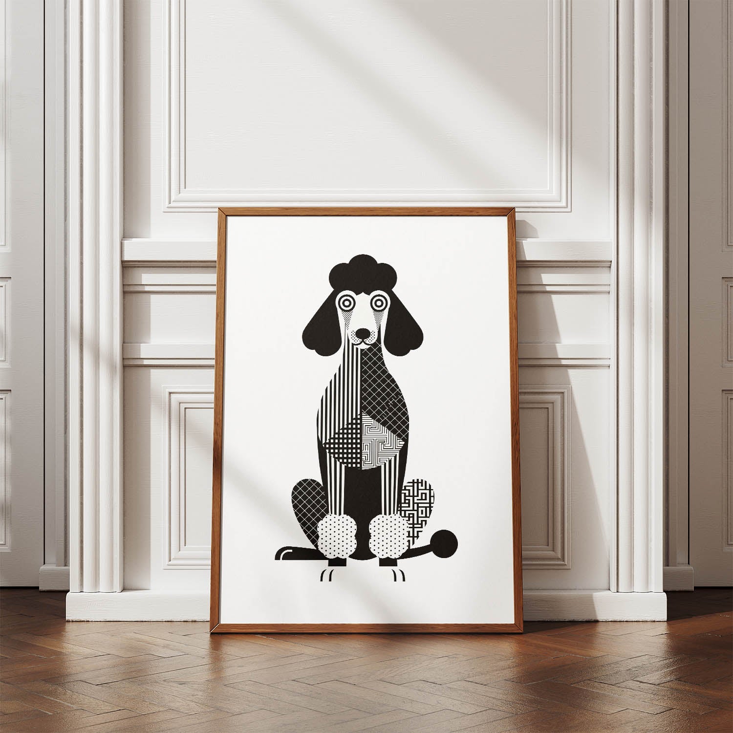 Poodle Geometric Line Art Print - Framed Mockup