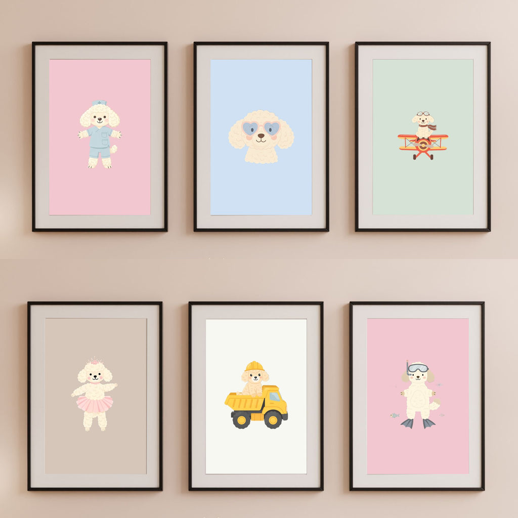 Poodle X Kids Nursery Wall Art Print Bundle — 22 Dog Costume Designs, 5 Colours, 6 Print Sizes | Digital Download