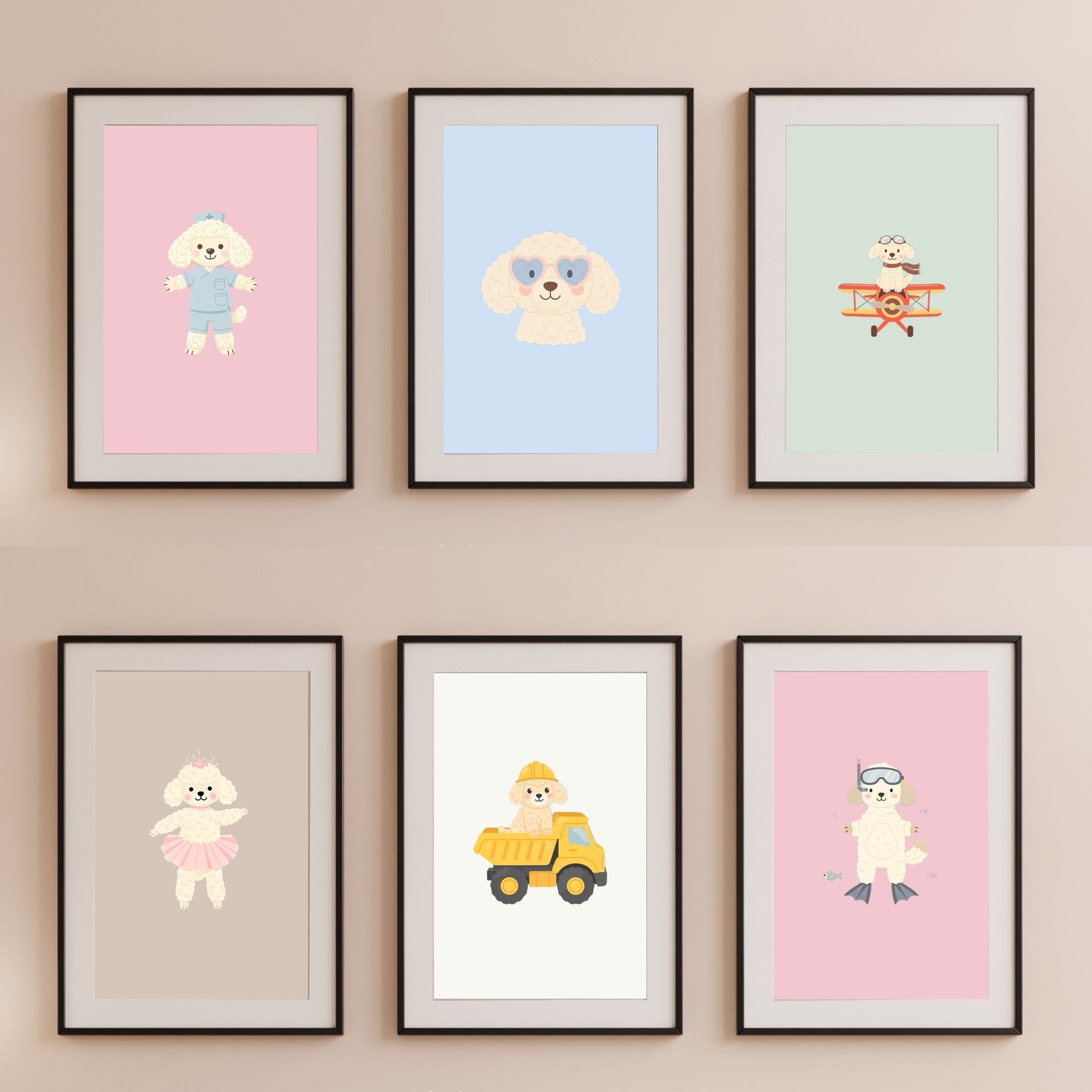 Poodle X Kids Nursery Wall Art Print Bundle — 22 Dog Costume Designs, 5 Colours, 6 Print Sizes | Digital Download