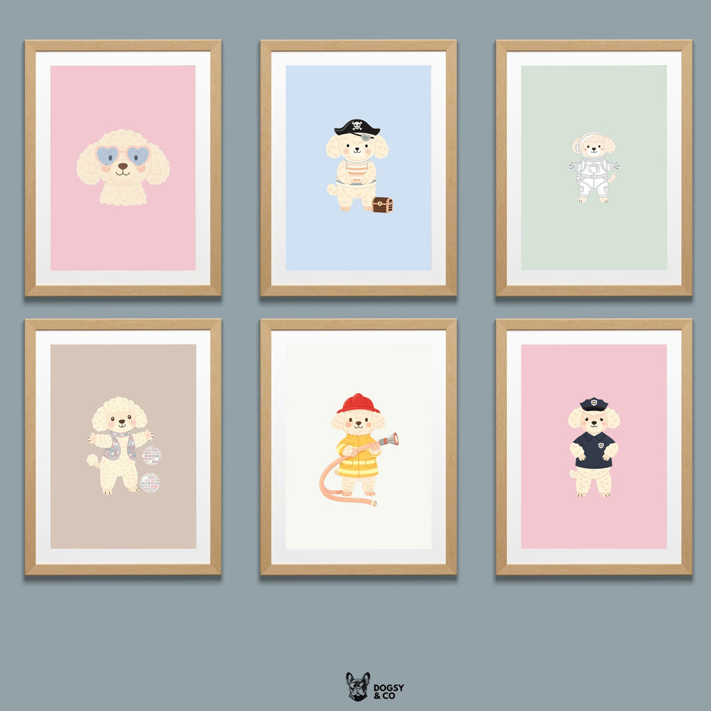 Poodle X Kids Nursery Wall Art Print Bundle — 22 Dog Costume Designs, 5 Colours, 6 Print Sizes | Digital Download