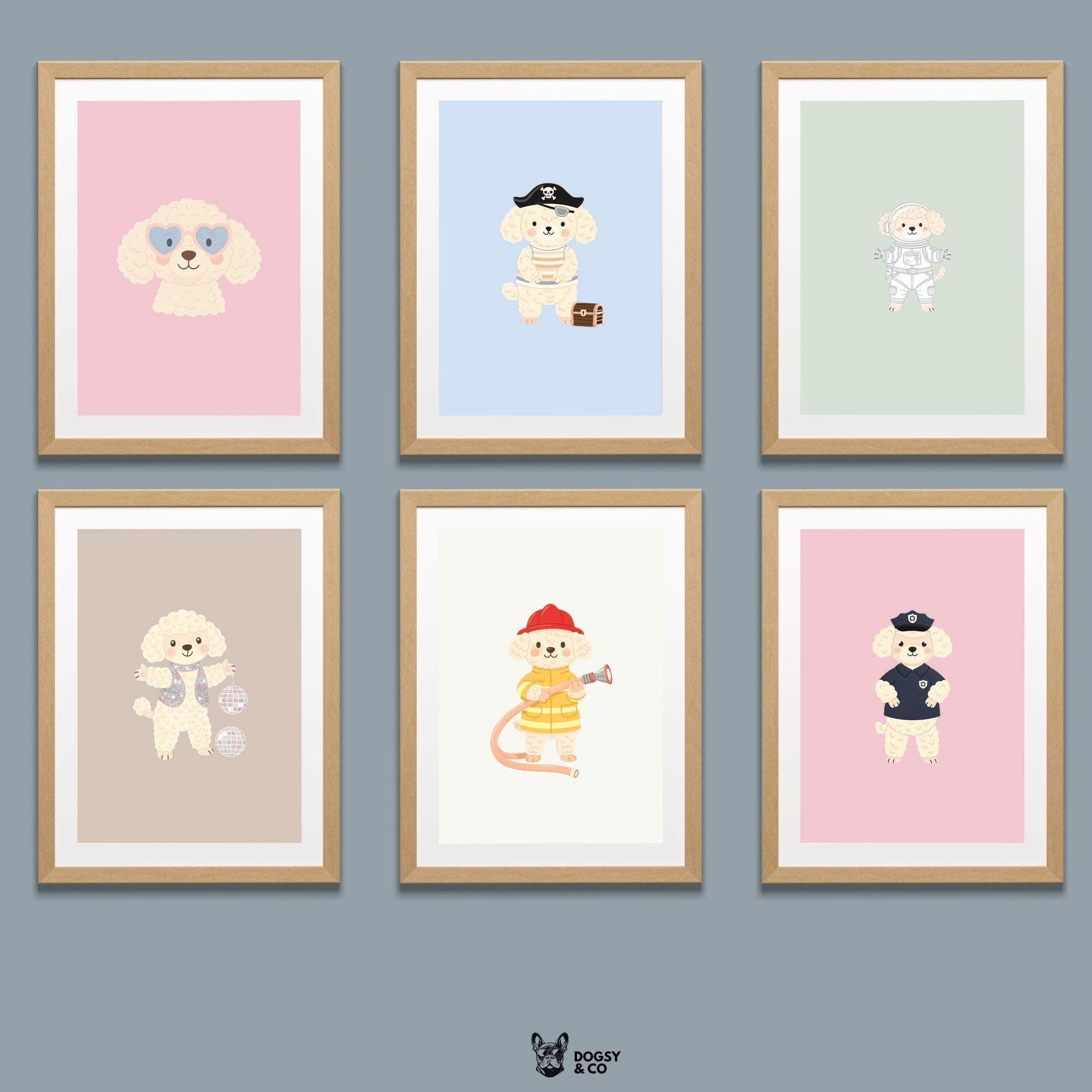 Poodle X Kids Nursery Wall Art Print Bundle — 22 Dog Costume Designs, 5 Colours, 6 Print Sizes | Digital Download