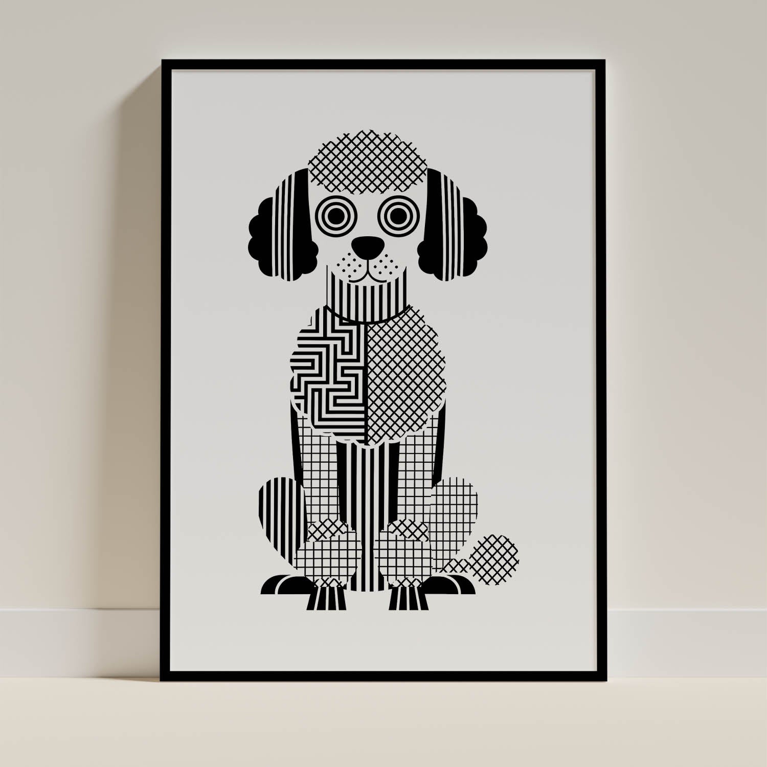 Poodle X Geometric Line Art - Black Frame Mockup