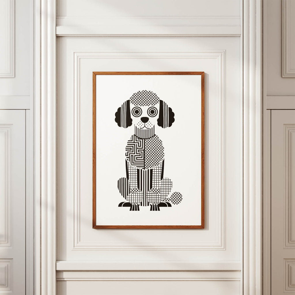 Poodle X Geometric Line Art Print - Framed Mockup