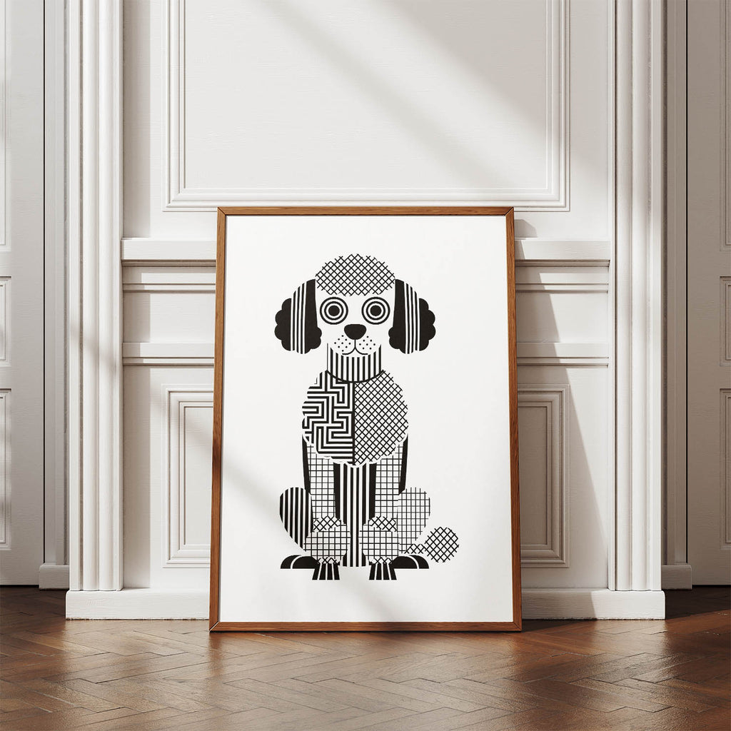 Poodle X Geometric Line Art Print - Framed Mockup