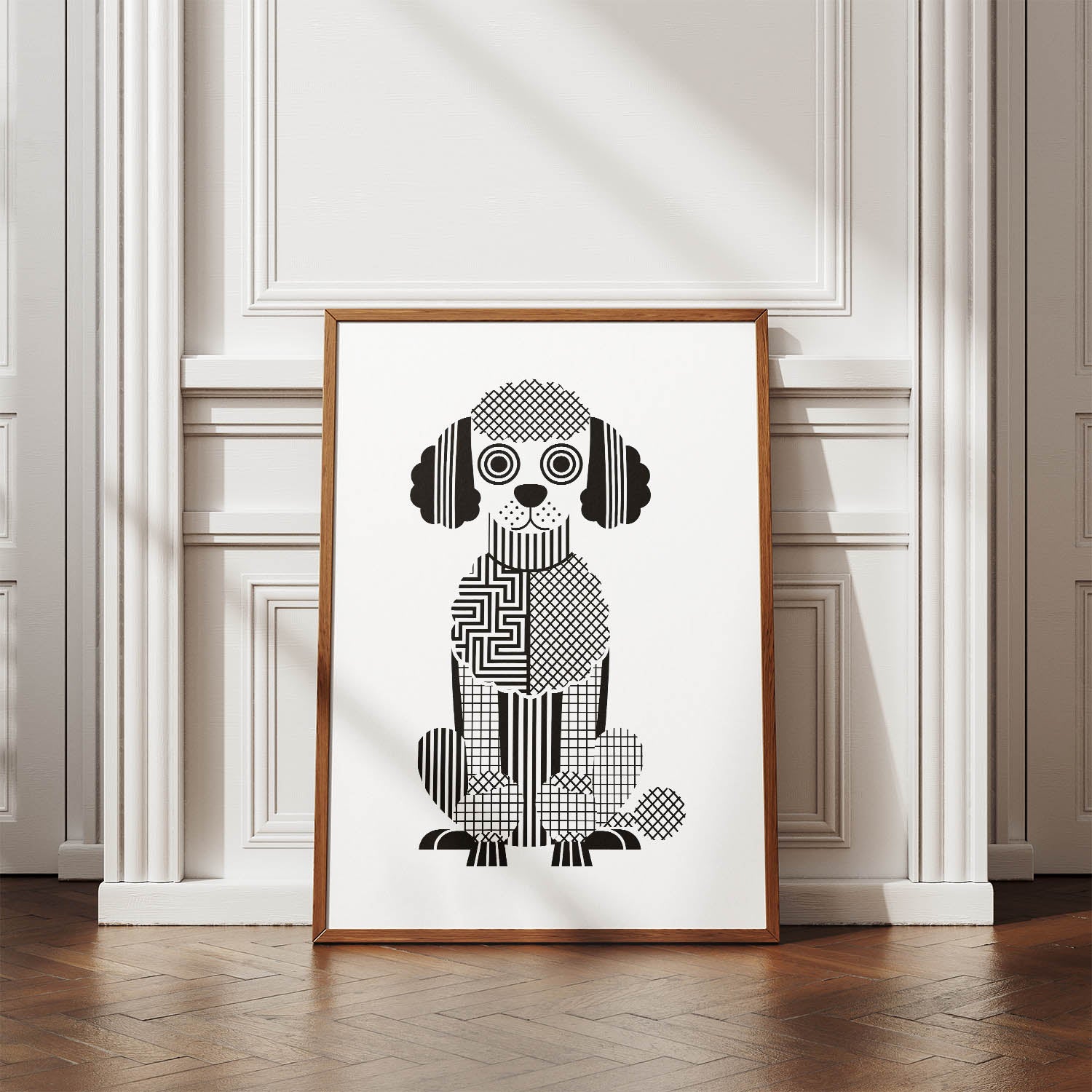 Poodle X Geometric Line Art Print - Framed Mockup