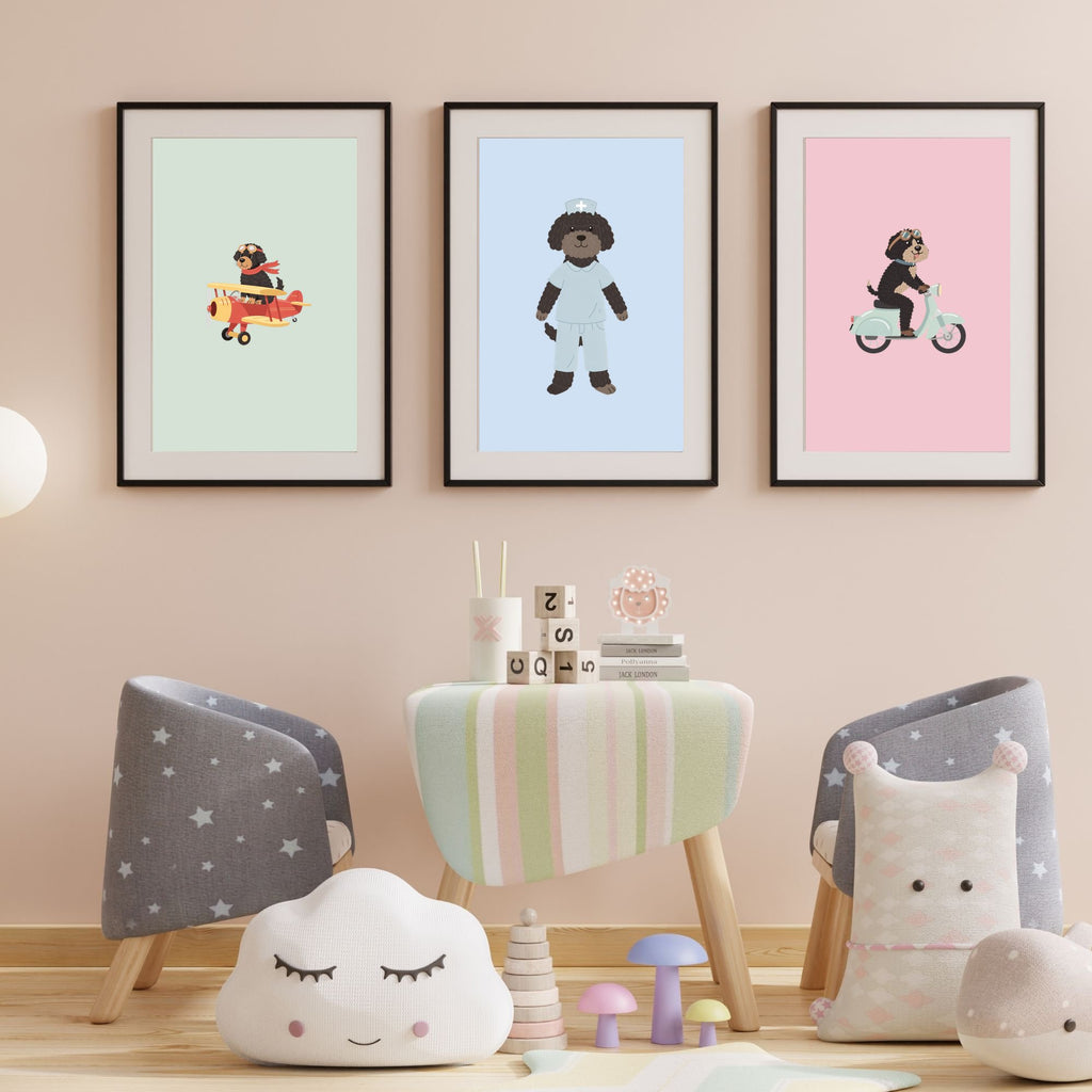 Portuguese Water Dog Kids Nursery Wall Art Print Bundle — 22 Dog Costume Designs, 5 Colours, 6 Print Sizes | Digital Download