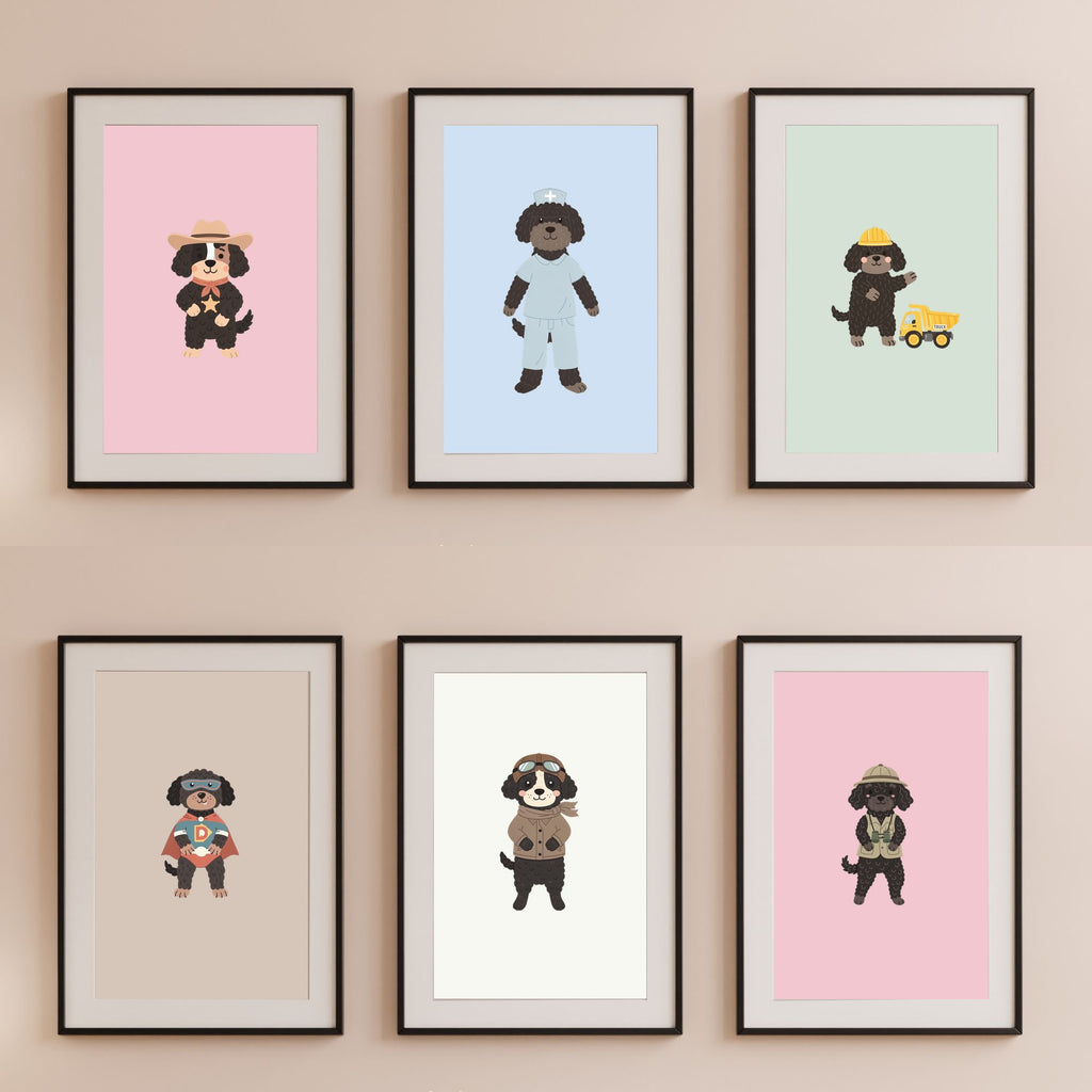 Portuguese Water Dog Kids Nursery Wall Art Print Bundle — 22 Dog Costume Designs, 5 Colours, 6 Print Sizes | Digital Download