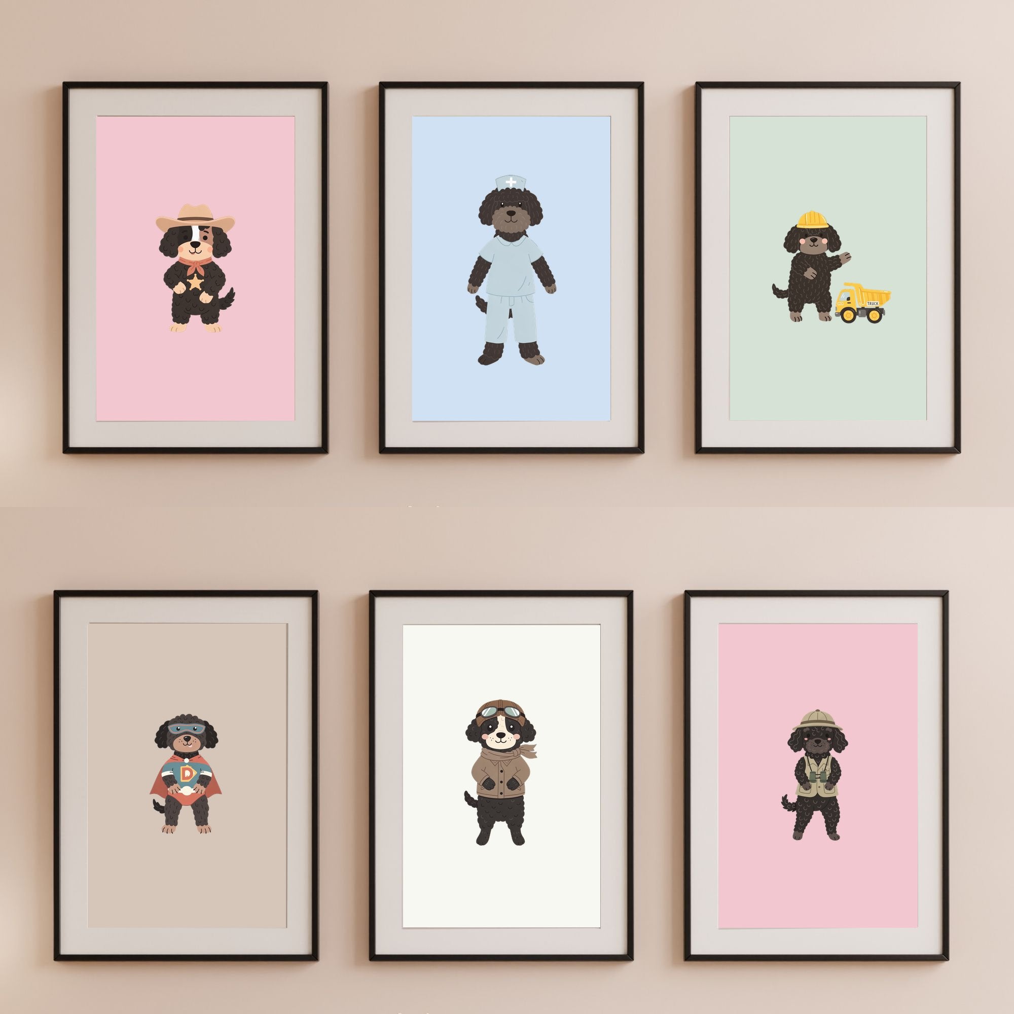 Portuguese Water Dog Kids Nursery Wall Art Print Bundle — 22 Dog Costume Designs, 5 Colours, 6 Print Sizes | Digital Download