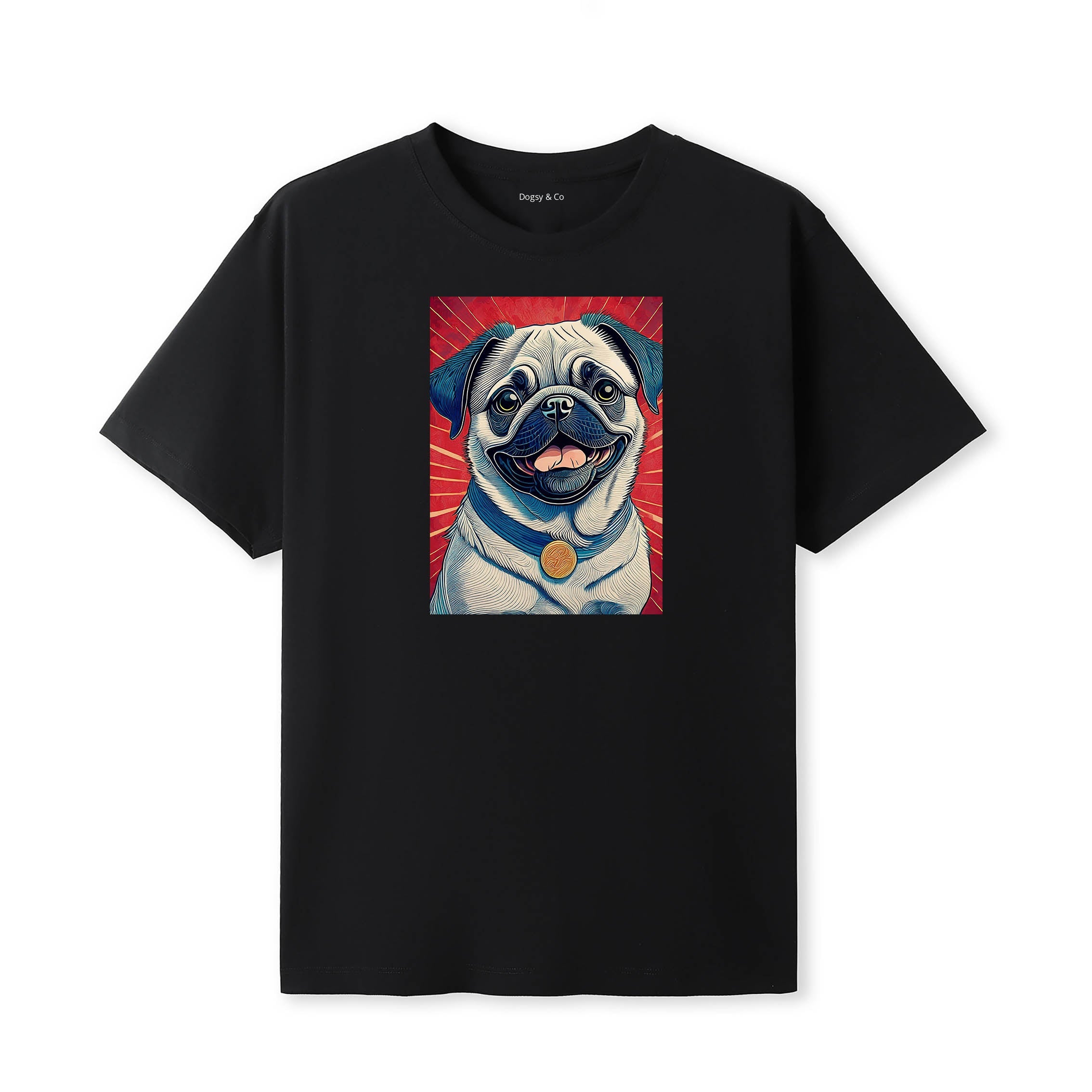 Pug Hokusai Dog Portrait T-Shirt V1 Black