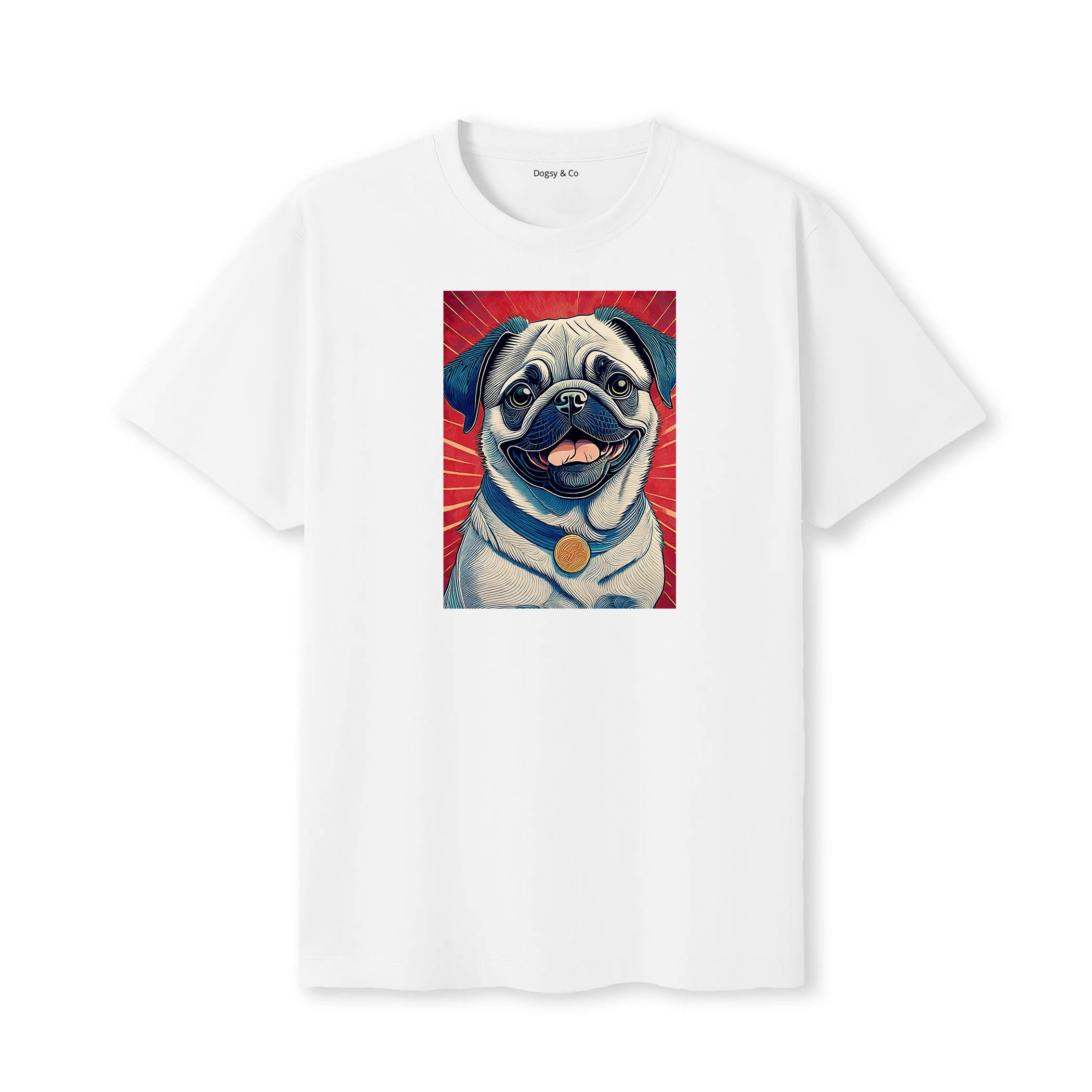 Pug Hokusai Dog Portrait T-Shirt V1 White