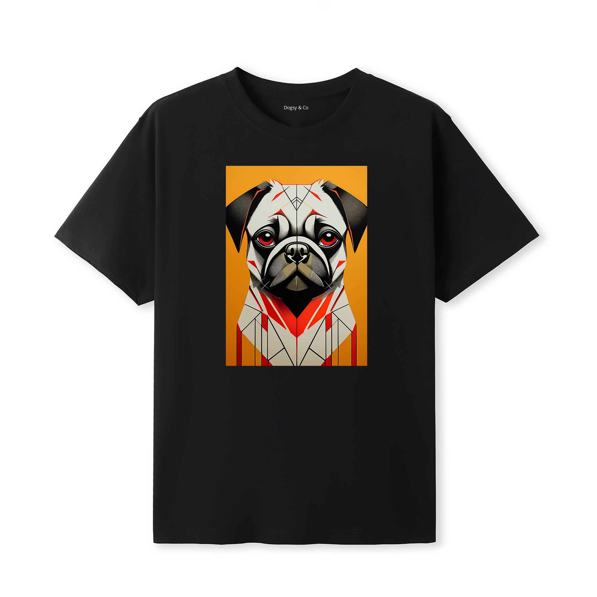 Pug Retro Geo Orange Dog T-Shirt | Dogsy & Co