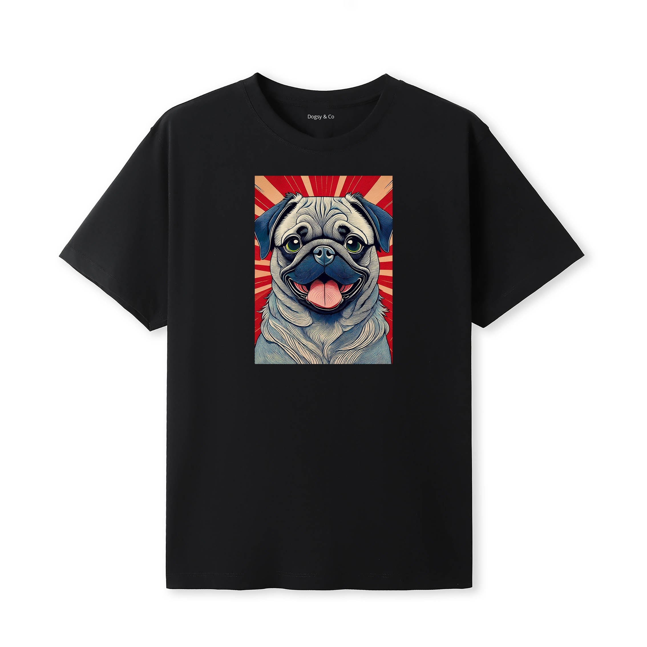 Pug Hokusai Dog Portrait T-Shirt V3 Black