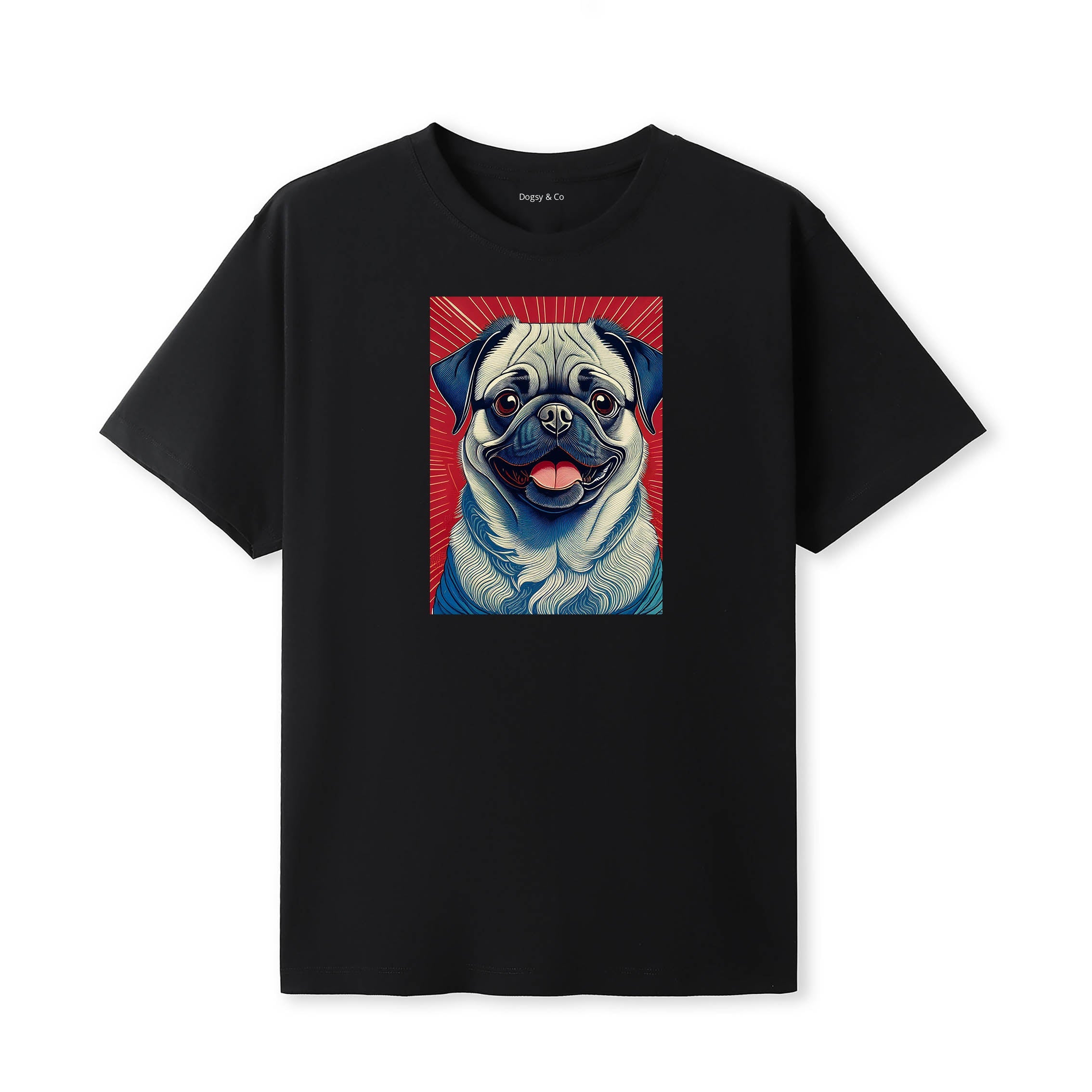 Pug Hokusai Dog Portrait T-Shirt Black