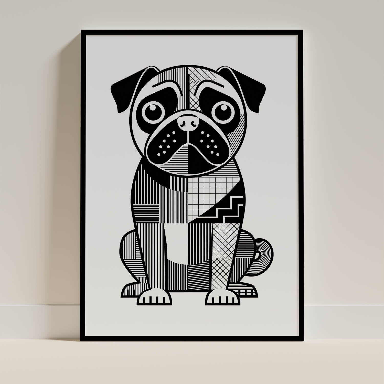 Pug Geometric Line Art Print - Framed Mockup
