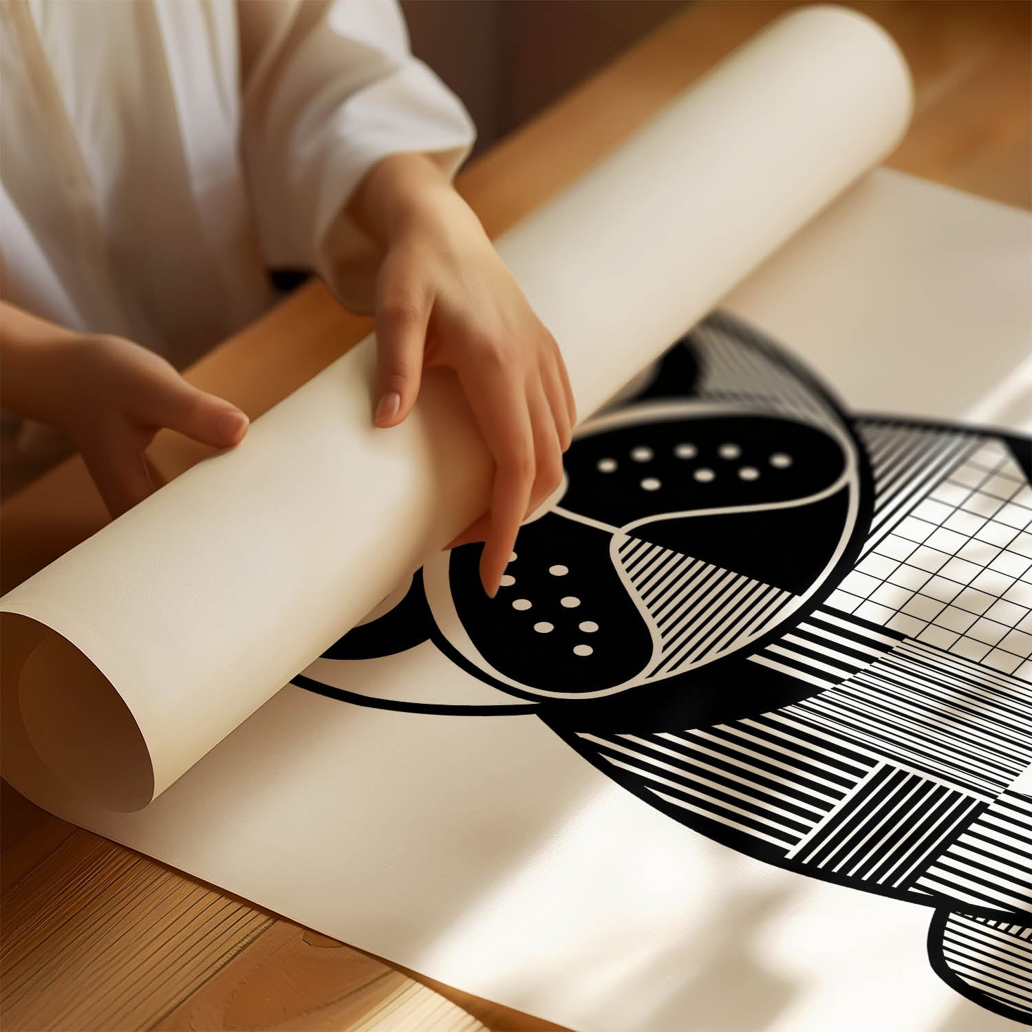 Pug Geometric Line Art Print - Framed Mockup