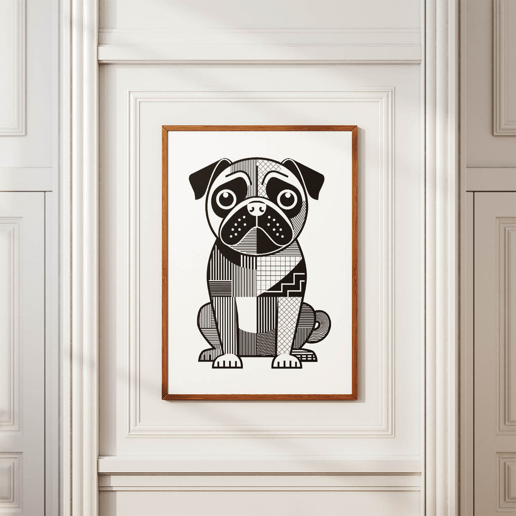 Pug Geometric Line Art Print - Framed Mockup