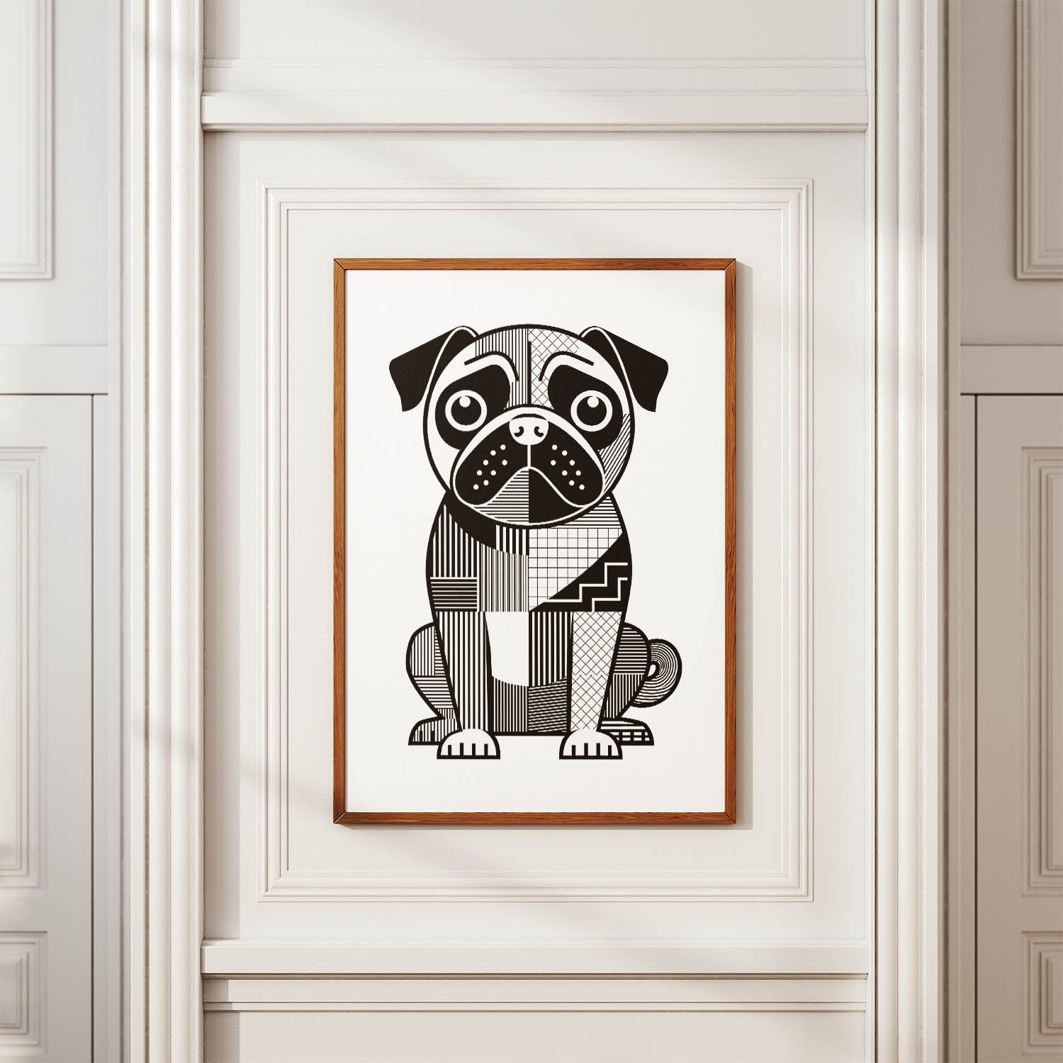 Pug Geometric Line Art Print - Framed Mockup