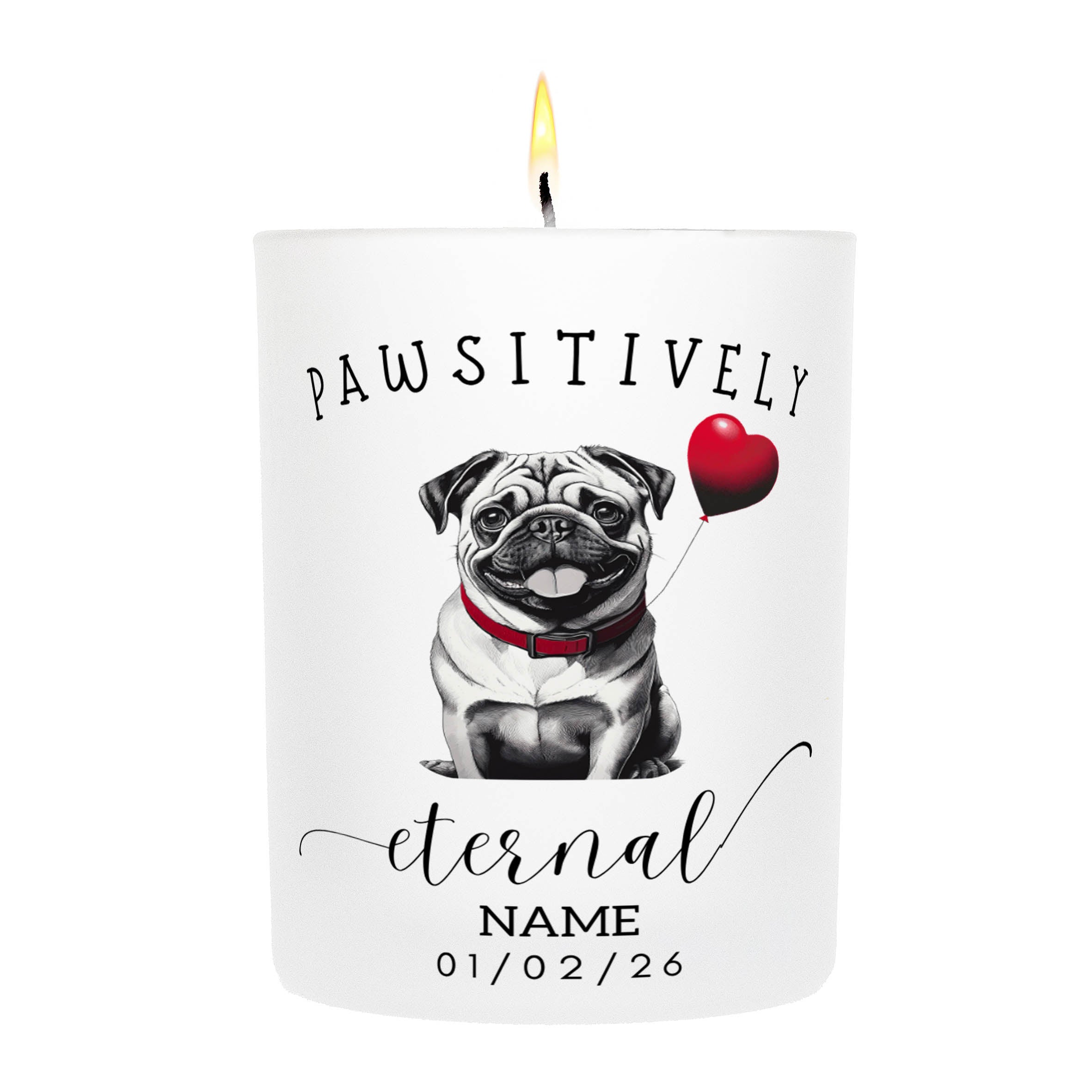 Pug In Memory Custom Pawsitively Eternal Candle White