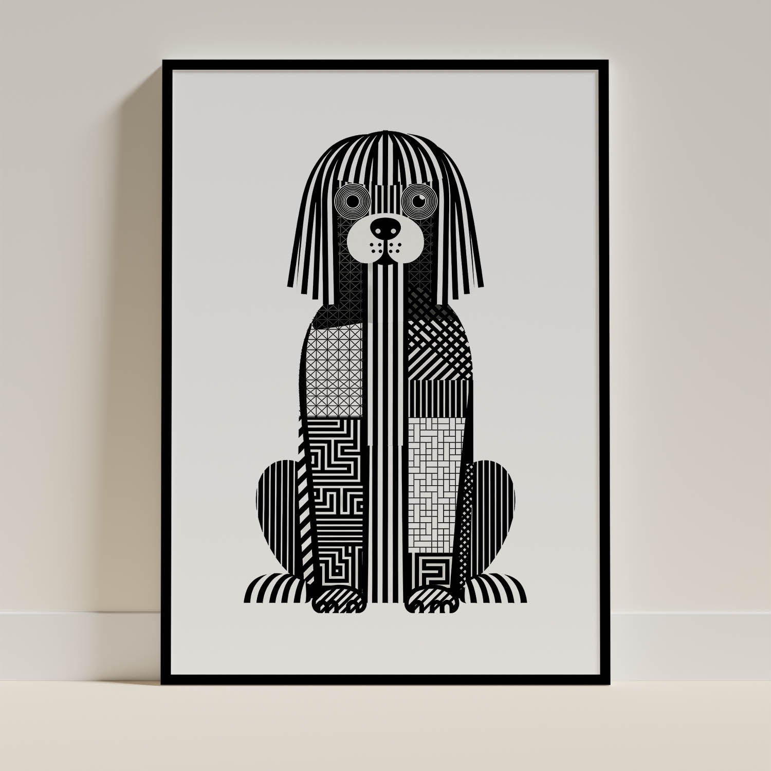 Puli Geometric Line Art - Black Frame Mockup