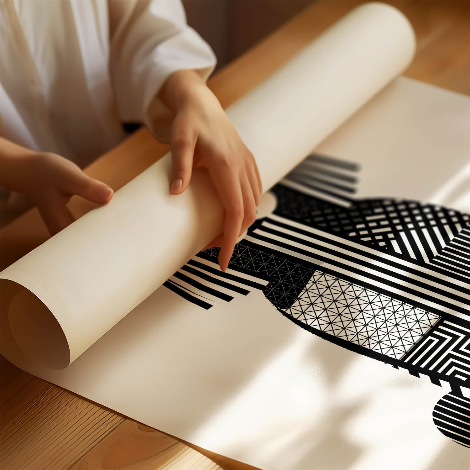 Puli Geometric Line Art Print - Framed Mockup