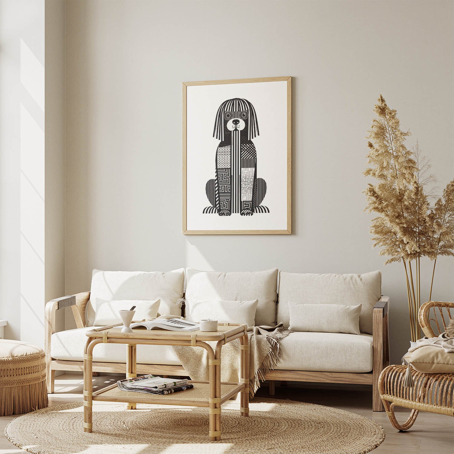 Puli Geometric Line Art Print - Framed Mockup