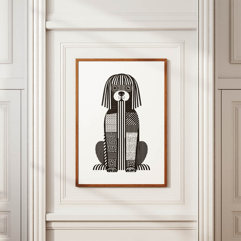 Puli Geometric Line Art Print - Framed Mockup