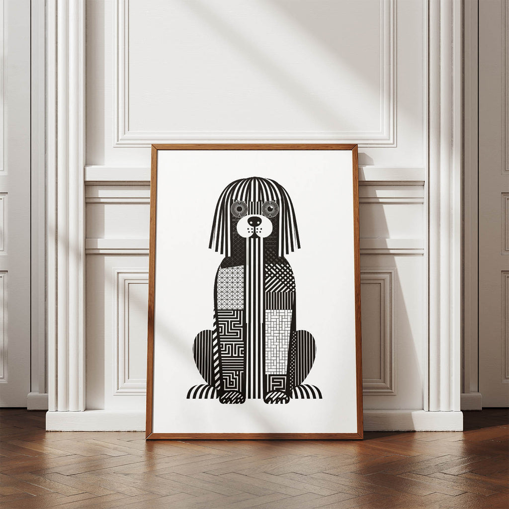 Puli Geometric Line Art Print - Framed Mockup