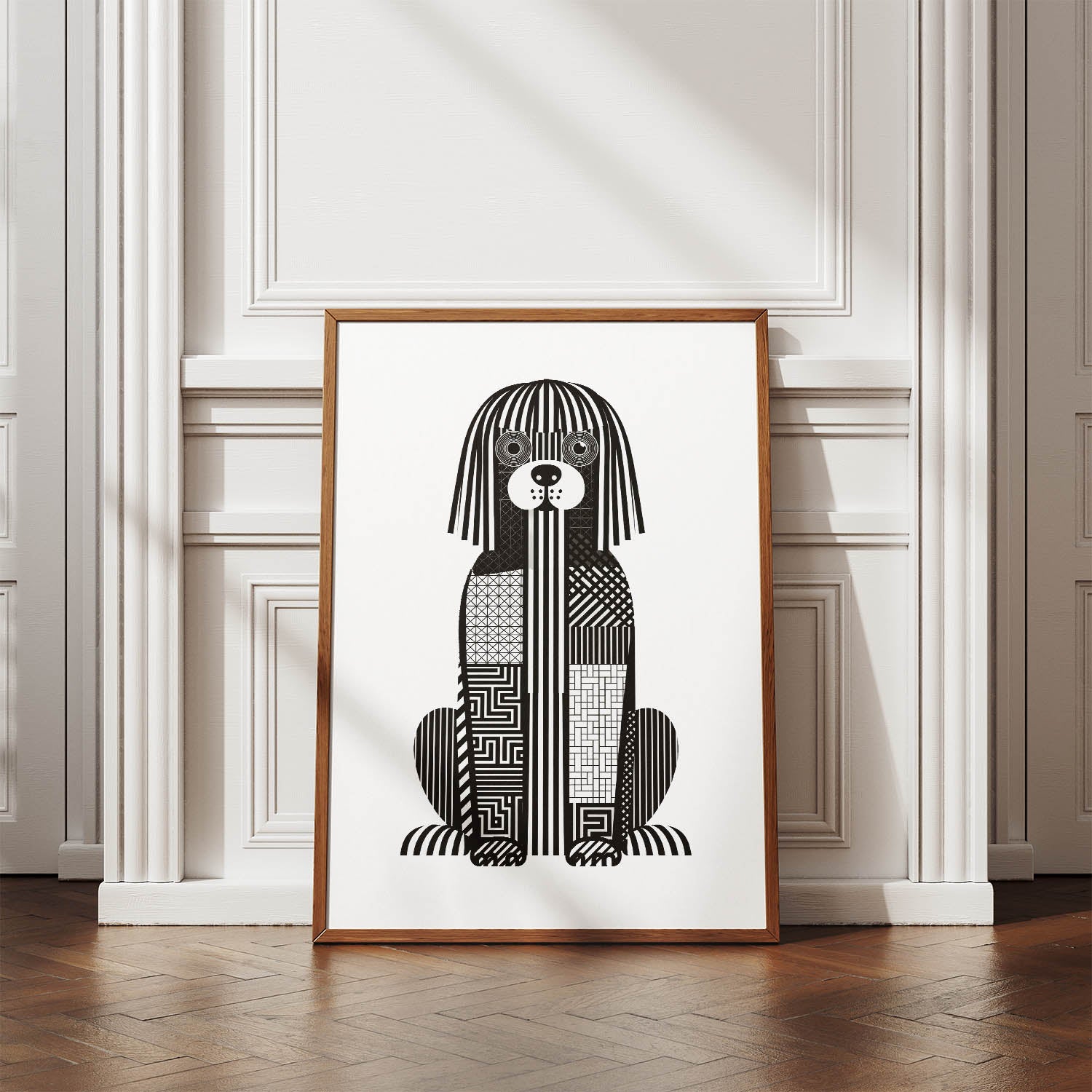 Puli Geometric Line Art Print - Framed Mockup