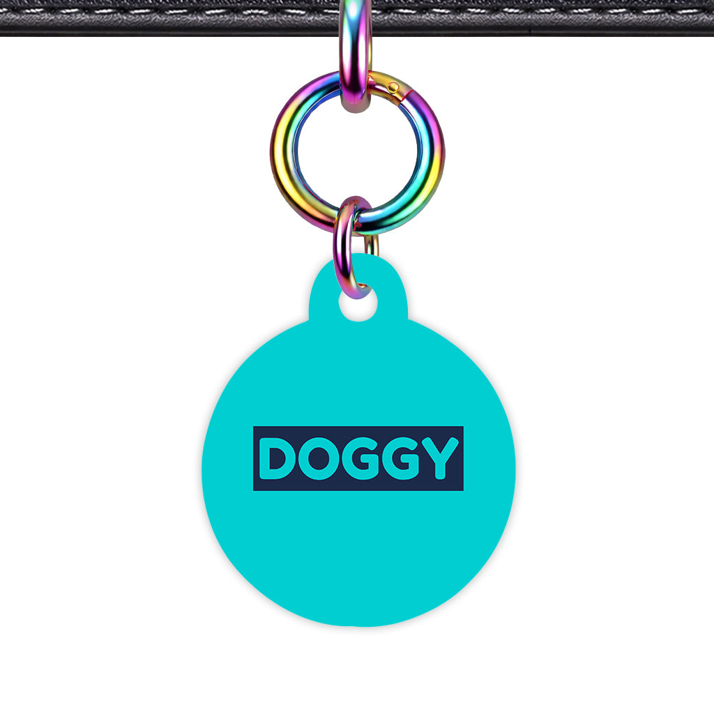Aqua & Navy Circle Shape Rainbow Ring QR Smart Pet ID Tag
