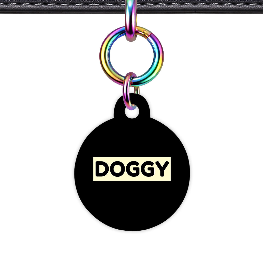 Black & Cream Circle Shape Rainbow Ring QR Smart Pet ID Tag