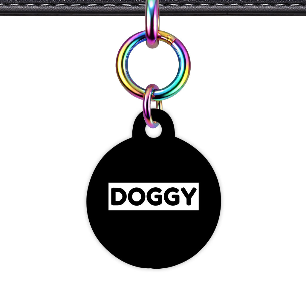 Black & White Circle Shape Rainbow Ring QR Smart Pet ID Tag