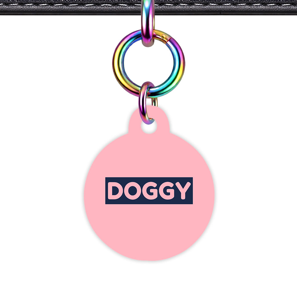Blush & Navy Circle Shape Rainbow Ring QR Smart Pet ID Tag