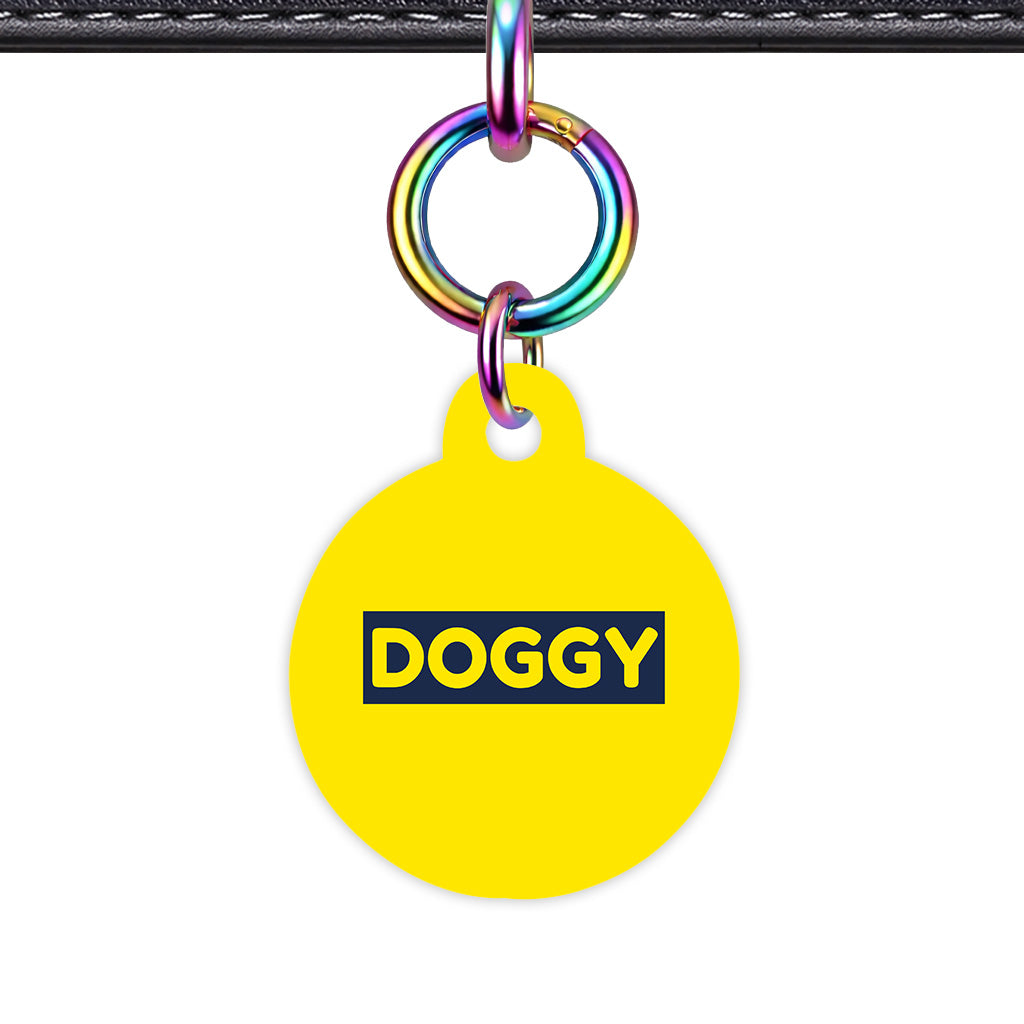 Bright Yellow & Navy Circle Shape Rainbow Ring Classic Pet ID Tag