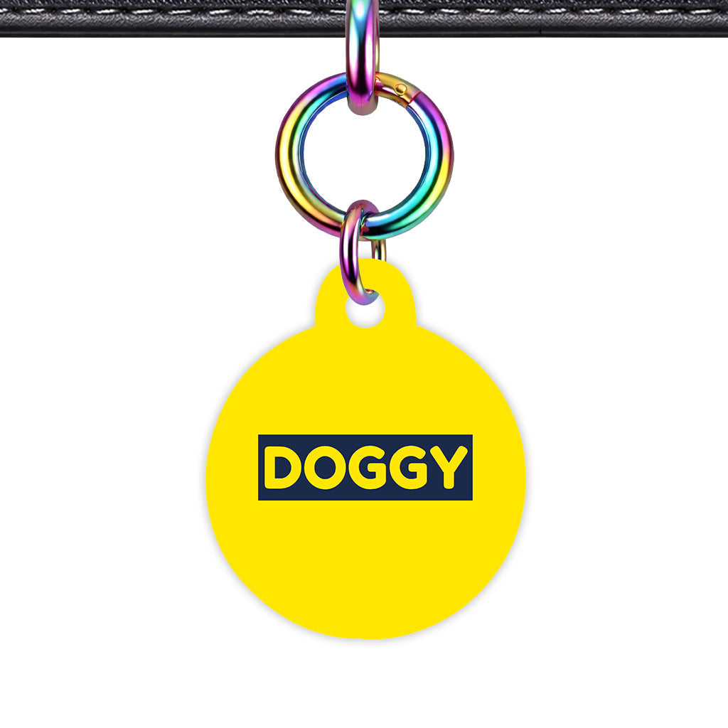 Bright Yellow & Navy Circle Shape Rainbow Ring QR Smart Pet ID Tag