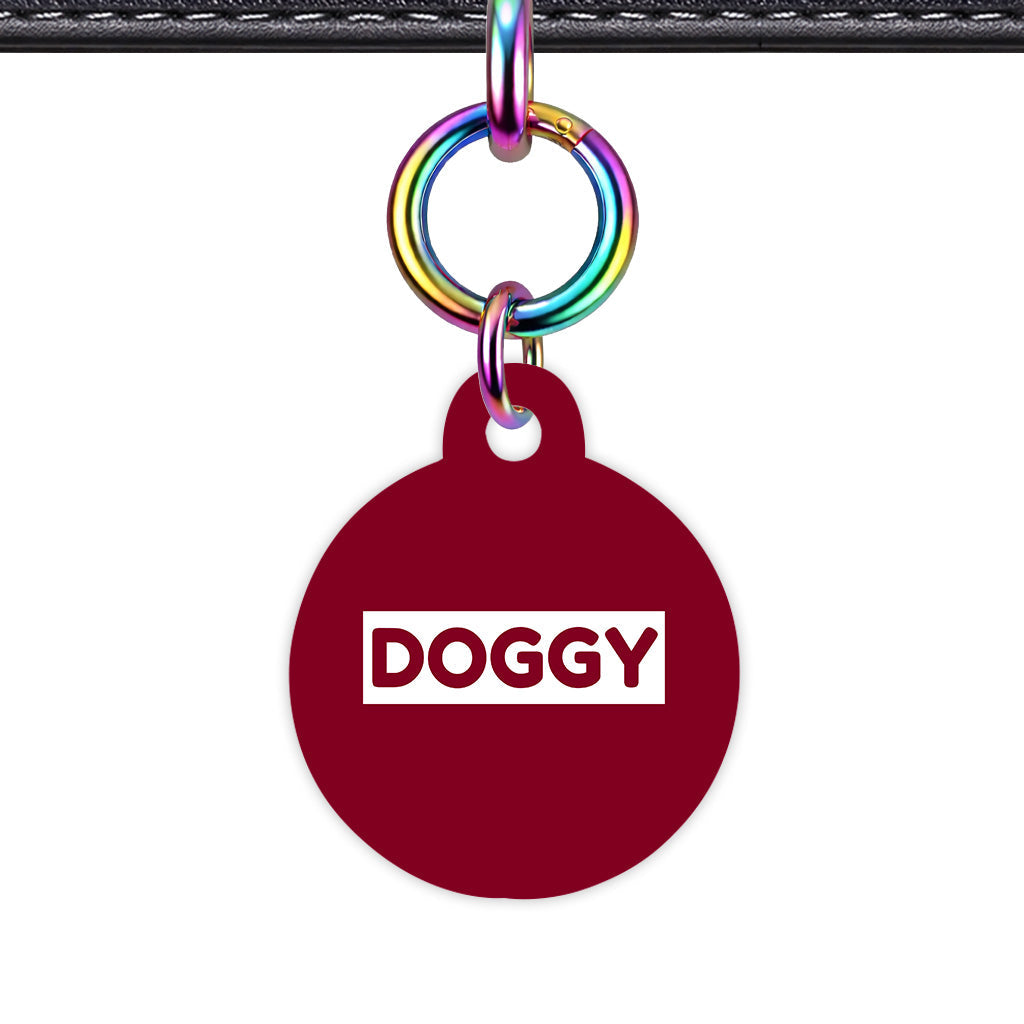 Burgundy & White Circle Shape Rainbow Ring QR Smart Pet ID Tag