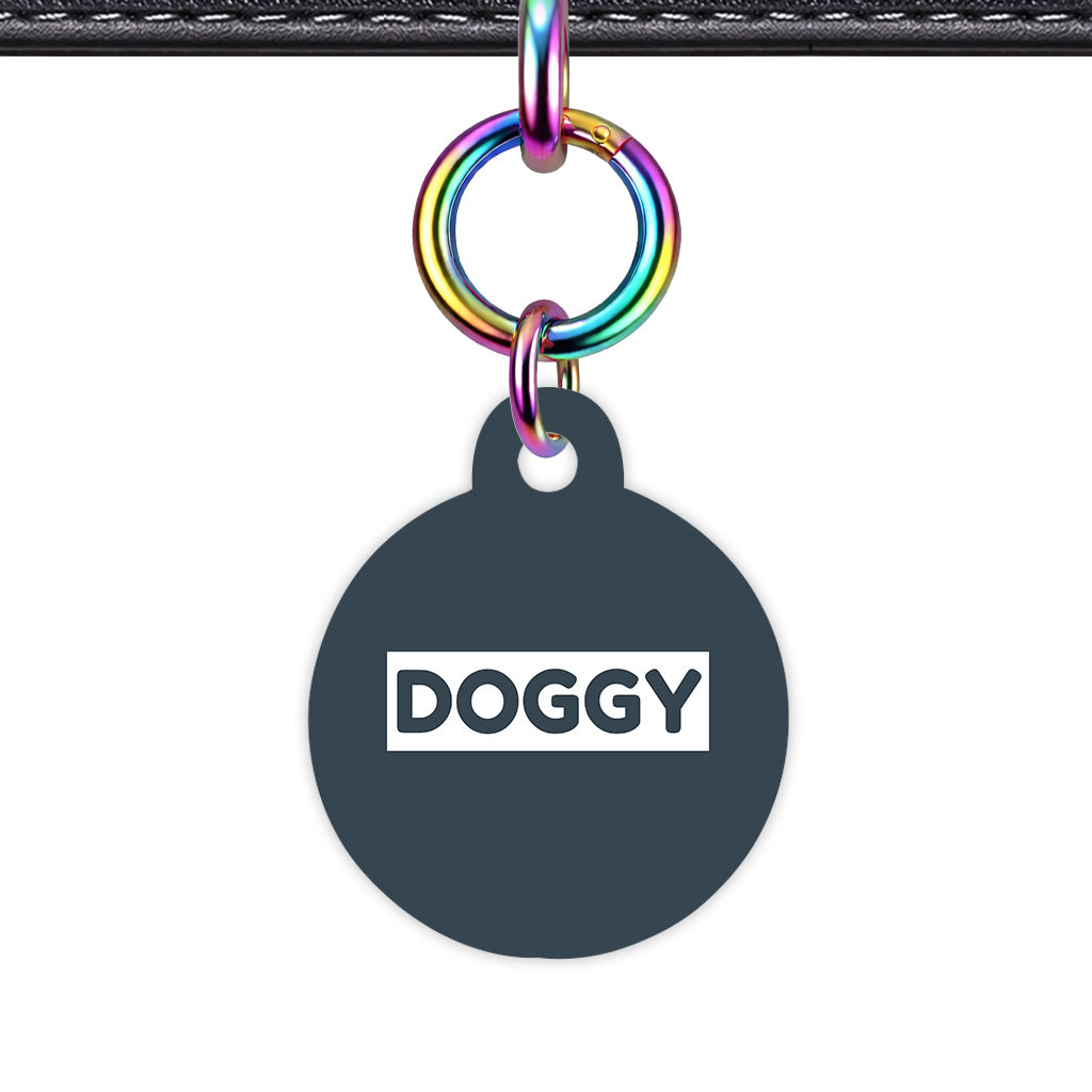 Charcoal & White Circle Shape Rainbow Ring QR Smart Pet ID Tag