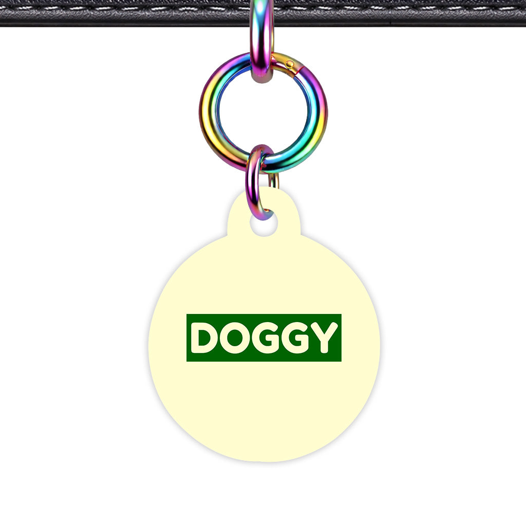 Cream & Dark Green Circle Shape Rainbow Ring Classic Pet ID Tag