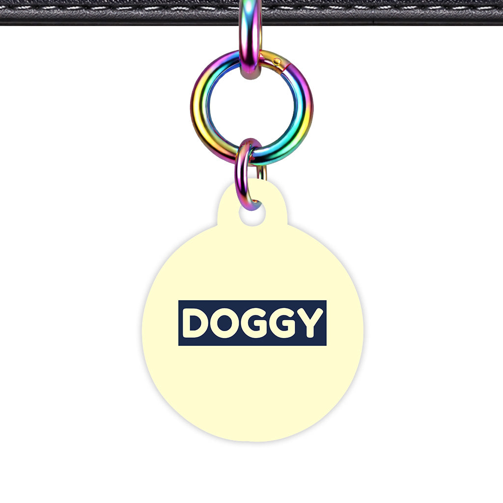 Cream & Navy Circle Shape Rainbow Ring Classic Pet ID Tag