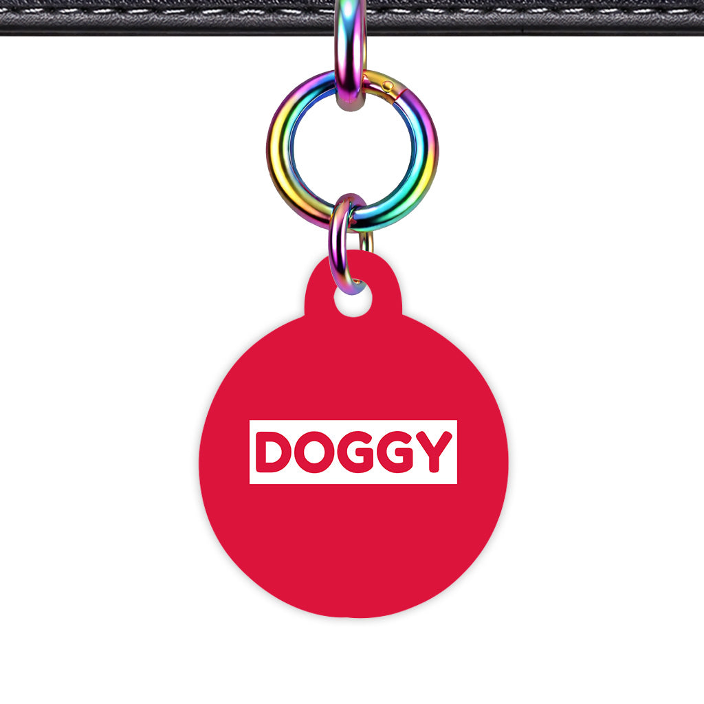 Crimson Red & White Circle Shape Rainbow Ring QR Smart Pet ID Tag
