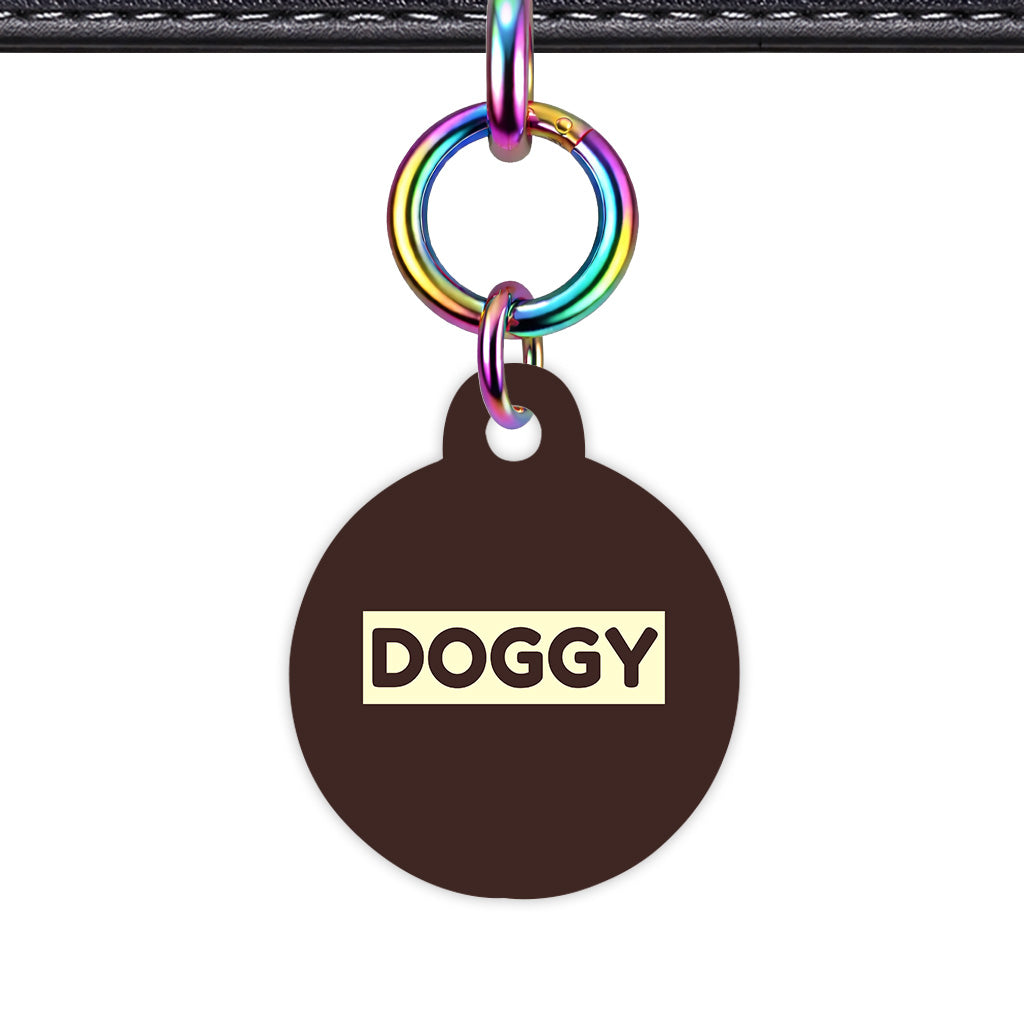 Dark Brown & Cream Circle Shape Rainbow Ring QR Smart Pet ID Tag