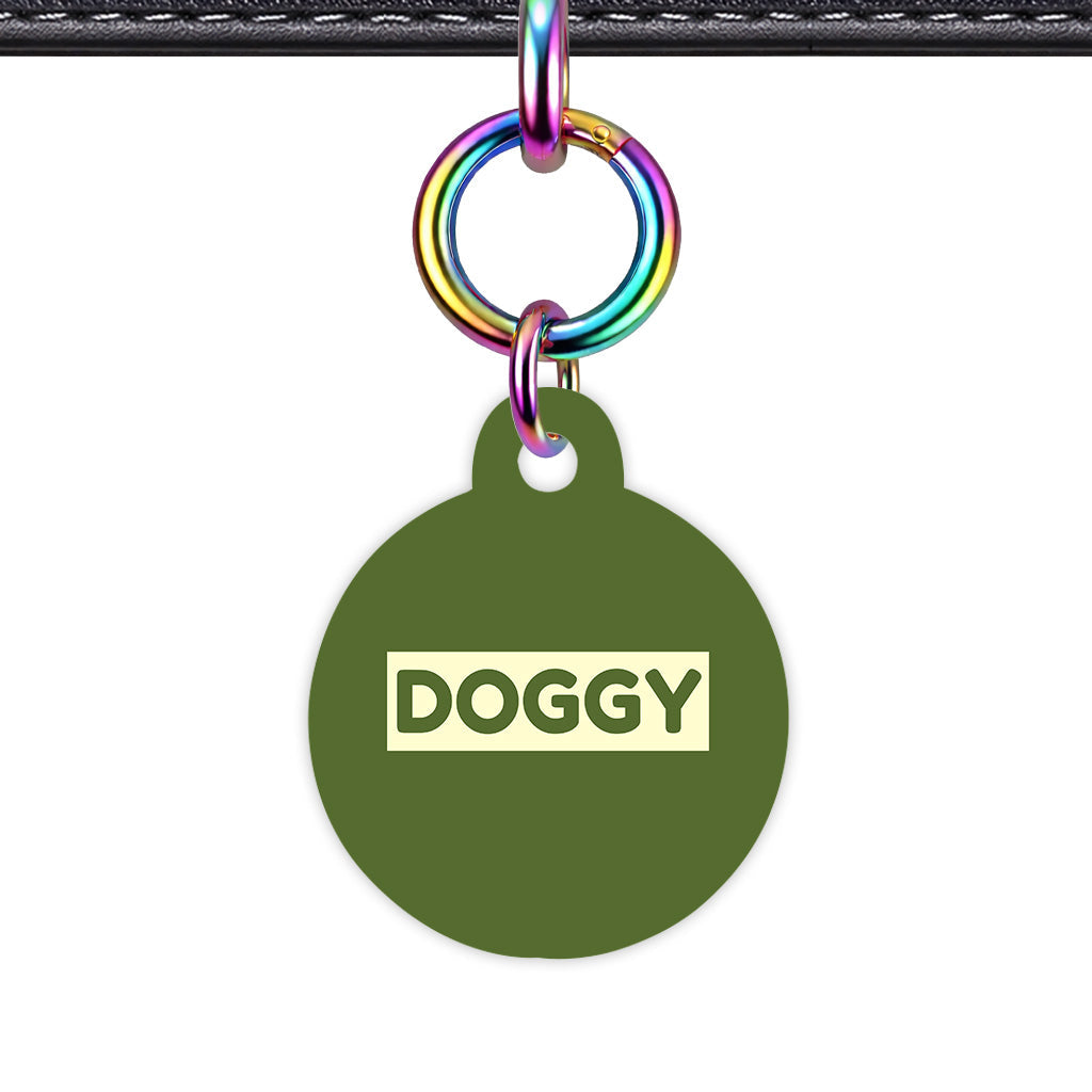 Dark Olive & Cream Circle Shape Rainbow Ring QR Smart Pet ID Tag