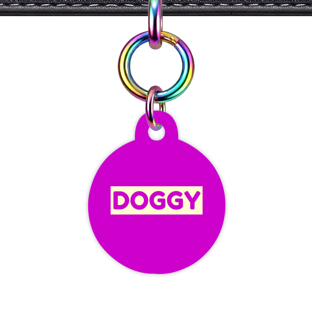 Deep Magenta & Cream Circle Shape Rainbow Ring QR Smart Pet ID Tag