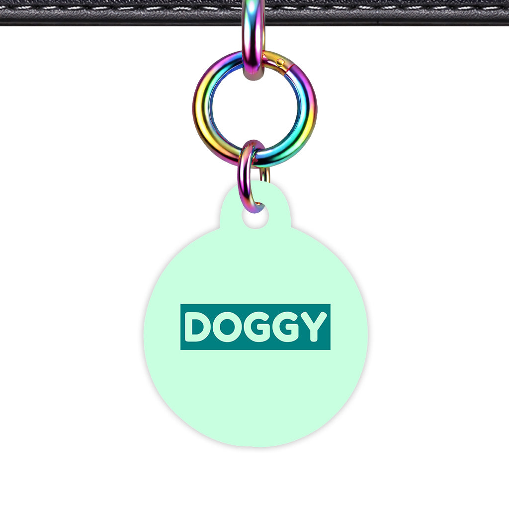 Light Mint & Teal Circle Shape Rainbow Ring QR Smart Pet ID Tag