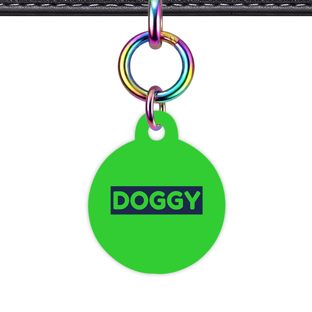 Lime & Navy Circle Shape Rainbow Ring QR Smart Pet ID Tag