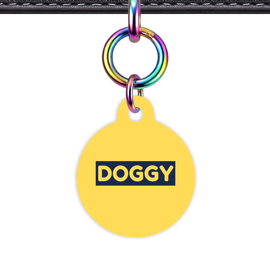 Mustard & Navy Circle Shape Rainbow Ring Classic Pet ID Tag