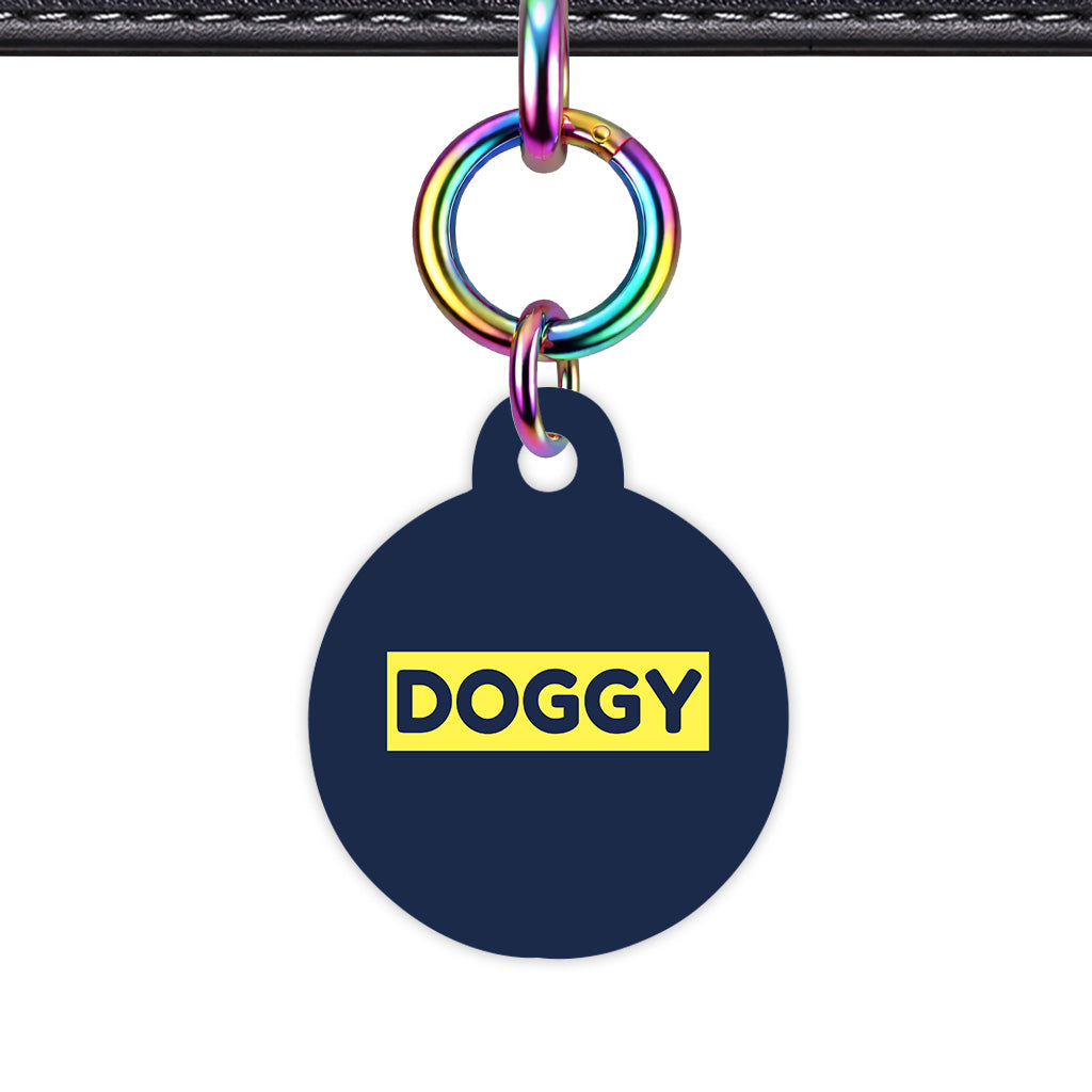 Navy & Lemon Yellow Circle Shape Rainbow Ring QR Smart Pet ID Tag
