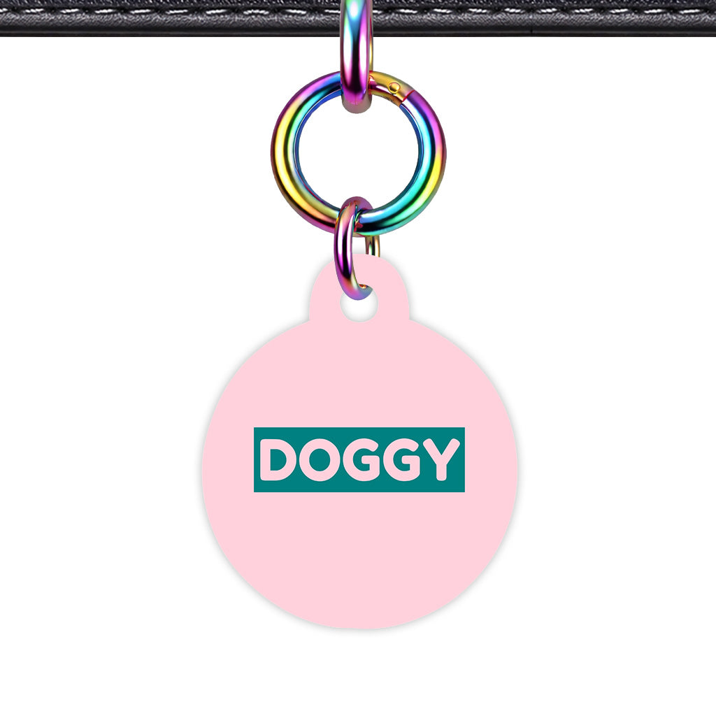 Pale Pink & Teal Circle Shape Rainbow Ring Classic Pet ID Tag