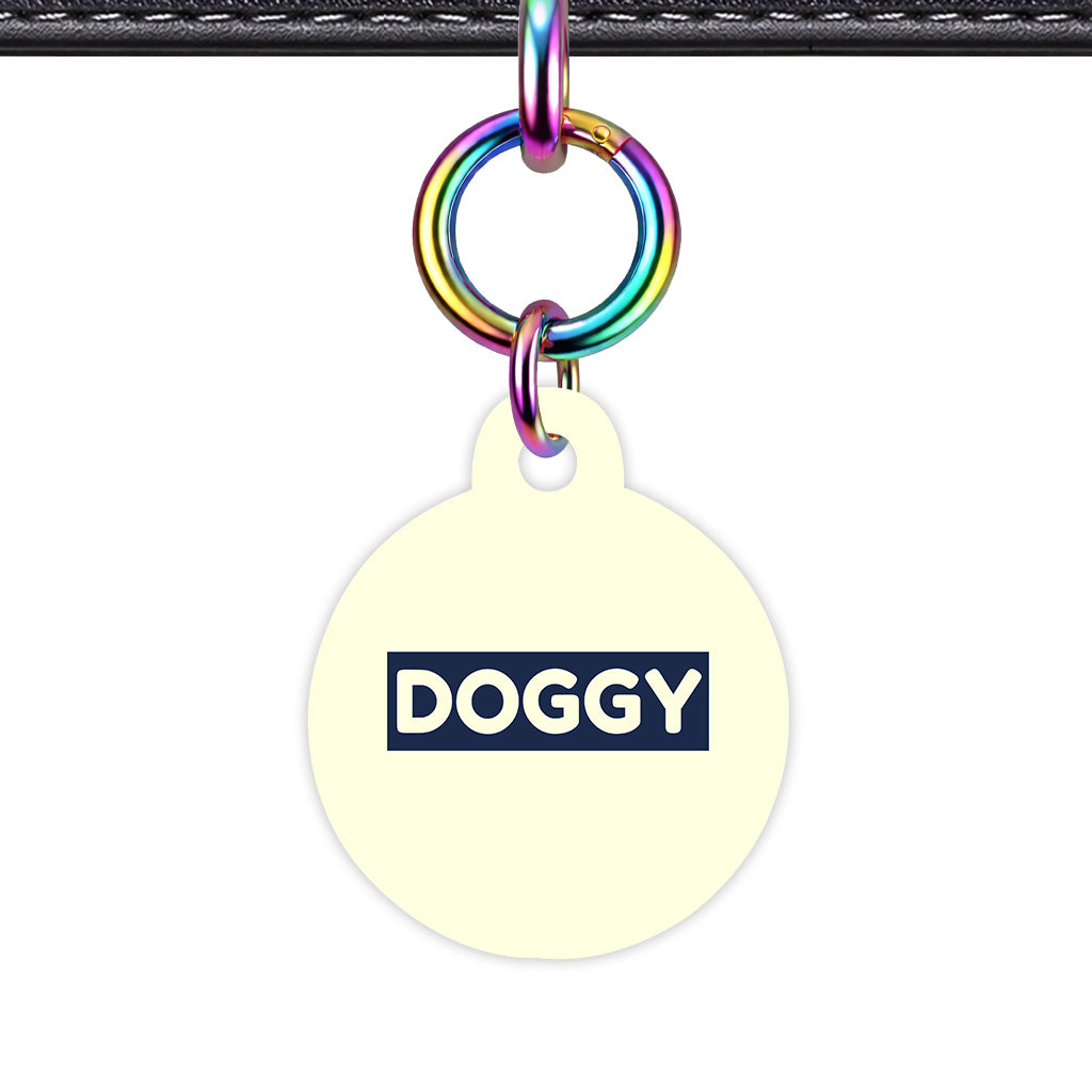 Pale Yellow & Navy Circle Shape Rainbow Ring QR Smart Pet ID Tag