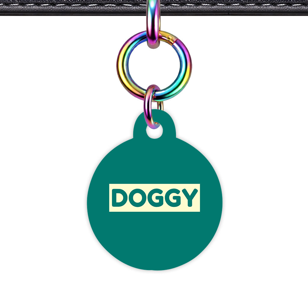 Pine Green & Cream Circle Shape Rainbow Ring Classic Pet ID Tag